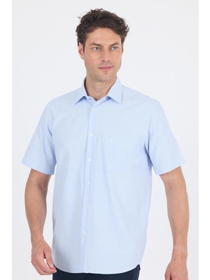 Koyu Mavi Sert Yaka Kısa Kol Cepli Comfort Fit Cls Gömlek 1004250257