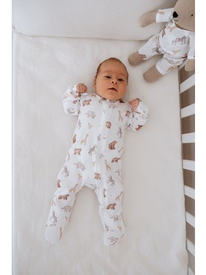 Fermuarlı Patikli Bebek Tulumu - Pureline Series - Cute Animals