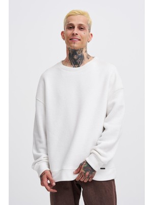 Erkek Basic Polar Oversize Ekru Sweatshirt