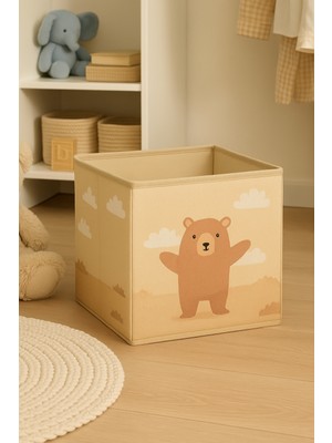 Bulut ve Ayı Desenli Kapaksız Çok Amaçlı Düzenleyici Oyuncak Saklama Kutusu 30X30X30