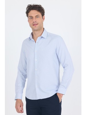 Koyu Lacivert Uzun Kol Sert Yaka Cepsiz  Slim Fit Pamuklu Gömlek 1004250225
