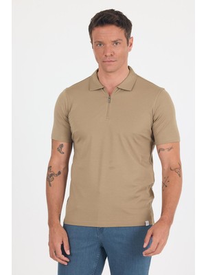 Koyu Vizon Kısa Kol Düz Suprem Polo Yaka Cepsiz Esnek Casual Slim Fit Tişört 1011250161_405