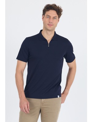 İmza Lacivert Kısa Kol Düz Suprem Polo Yaka Cepsiz Esnek Casual Slim Fit Tişört 1011250161