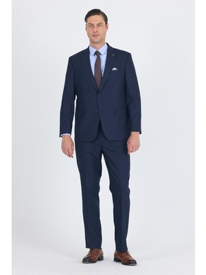 Lacivert Mono Yaka Bez Ayağı Tam Astar Pamuklu 4 Drop Comfort Fit Classic Takım Elbise 1001250178