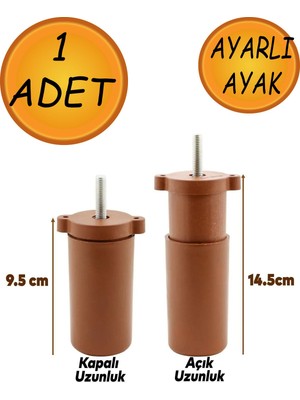 Ayarlanabilir Gizli Mobilya Kanepe Baza Koltuk M8 Civatalı Vidalı Orta Destek Ayağı Ayak Kahve 9.5cm