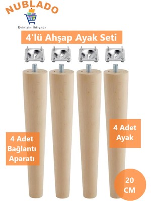 Ahşap (20 Cm) Sehpa Konsol Puf Tv Ünitesi Ayağı Ayakları M8 Civatalı Bağlantı Aparatlı 4'lü Set