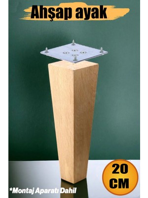 Ahşap Ayak 20 cm Kare Bağlantı Aparatı  Mobilya Koltuk Kanepe Sehpa Masa Ayağı Ayakları Boyasız.