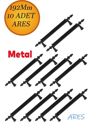 10 Adet Ares Mobilya Mutfak Dolap Çekmece Dolabı Kapak Metal Siyah Kulpu Kulbu Kulpları 192 mm