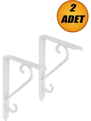 Ferforje Raf Altı Ayak Dekoratif Raf Tutucu 155 x 230 mm Beyaz Montaj Aparatı