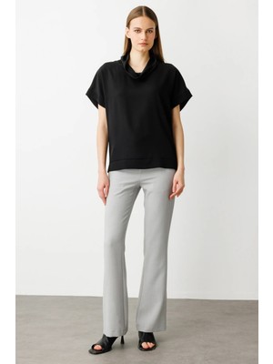 On Degaje Yaka Kısa Kollu Bluz Siyah 54381