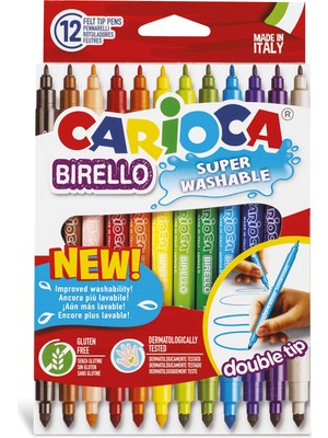 Carioca Bırello Süper Yıkanabilir Çift Taraflı Keçeli Boya Kalemi 12 Parça Renkli Set