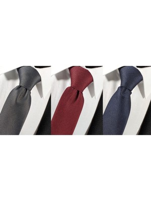 BLC Basic Line Co. Armürlü Kravat Mendil Seti Füme Bordo Lacivert 3'lü Paket Dokuma Kumaş
