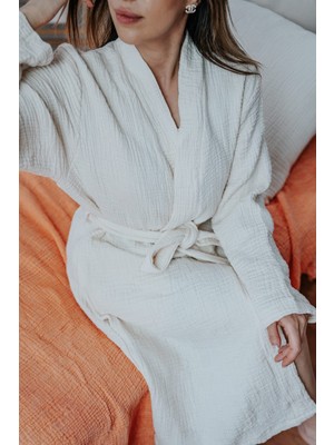 Mia Mina Home & Baby 4 Kat Müslin Krem Kimono Unisex M Bornoz - Sabahlık