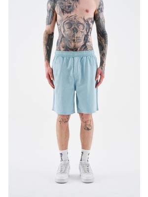 Erkek Basic Yıkamalı Relaxed Bebe Mavi Şort