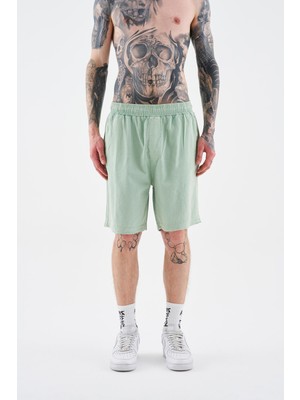 Erkek Basic Yıkamalı Relaxed Lime Şort