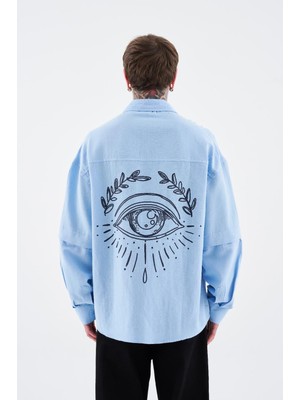 Erkek Printed Detachable Sleeve Gömlek Baby Blue