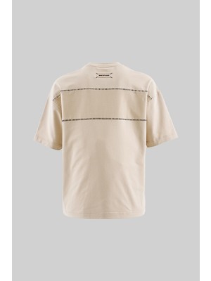 Machinist Erkek Patch And Stitch Details Oversize Soft Bej Tişört
