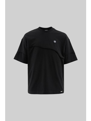 Machinist Erkek Technical Embroidered Oversize Siyah Tişört