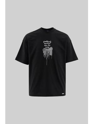 Machinist Erkek Printed And Zebra Oversize Siyah Tişört