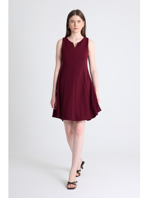 Bordo Aksesuar Detaylı Kolsuz Mini Elbise 2238