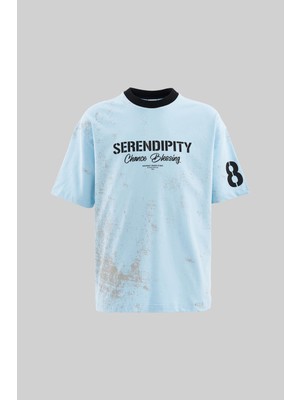 Machinist Erkek All Over Printed And Contrast Collar Oversize Light Mavi Tişört