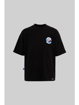 Machinist Erkek Mavi Batched Boxy Fit Siyah Tişört