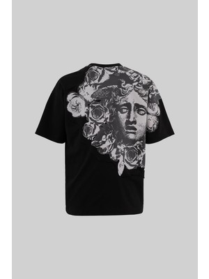 Erkek Medusa Fragmented Oversize Siyah Tişört