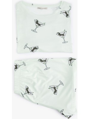 Koton Köpek Baskılı Kısa Kollu Bisiklet Yaka Şortlu Pijama Takımı