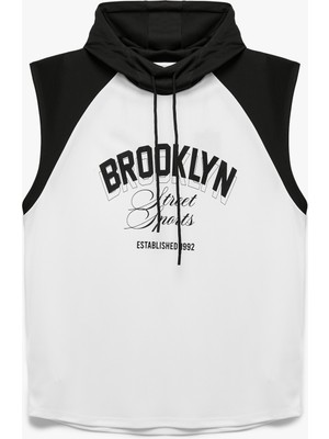 Koton Baskılı Renk Kontrastlı Kapşonlu Kolsuz Spor Atleti