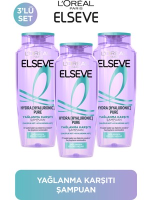 L'Oreal Paris 3'lü Elseve Hydra [Hyaluronic] Pure Arındırıcı Şampuan 300 ml Bakım Yapıcı Özellik