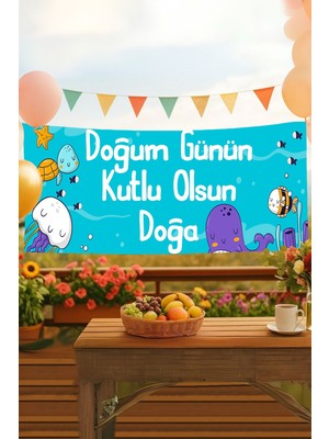 Su Altı Isimli Doğum Günü Pankartı, Doğum Günü Afişi, Çocuk, Bebek Iyi Ki Doğdun Banner 50X150CM