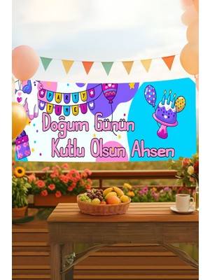Unicorn Isimli Doğum Günü Pankartı, Doğum Günü Afişi, Kız Çocuk, Bebek Iyi Ki Doğdun Banner 50X150CM