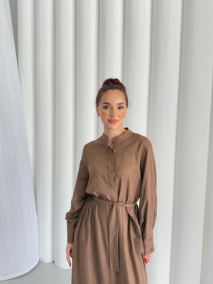 Mervis  Pamuk Keten Uzun Düğmeli Elbise