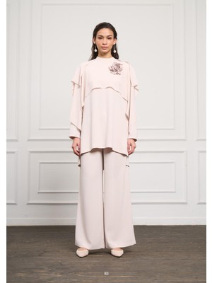 Nuss 1058 Tül Detaylı Pantolonlu Takım