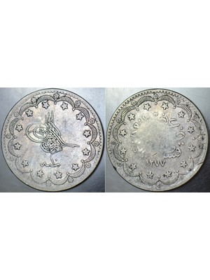 Banknoting Sultan Abdülaziz Gümüş 20 Kuruş 1277/10 Mecidiye. Osmanlı Imparatorluğu Naturel. 23,4 Gram.