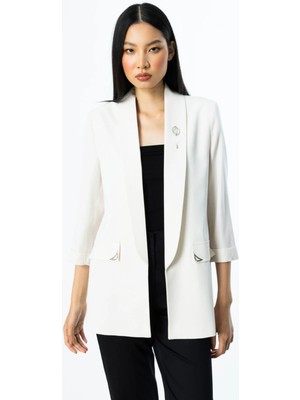 Ekol Şal Yaka Broş Detaylı Ceket Ekru 04188