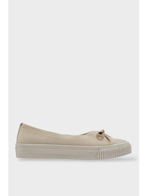 Liger Fiyonklu Triko Kadın Babet Ayakkabı Bej