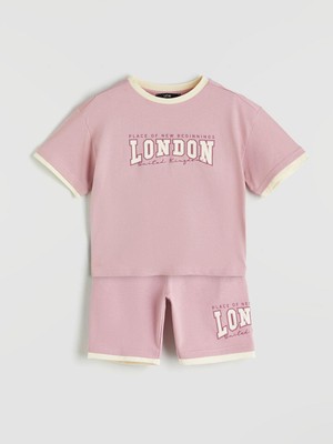 Bisiklet Yaka London Baskılı Kız Çocuk Tişört ve Şort  (S5)