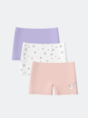 LC Waikiki LCW Kids Kız Çocuk Boxer 3'lü Paket Pamuklu Esnek Penye Kumaş Düz Desen Günlük Kullanım İçin