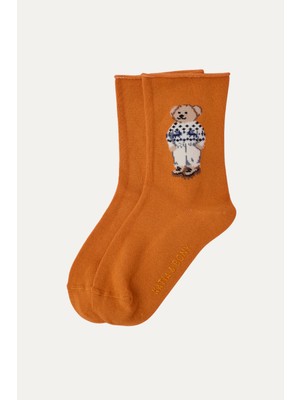 Katia & Bony Kız Çocuk Teddy Desenli Lastiksiz Modal Soket Çorap Turuncu