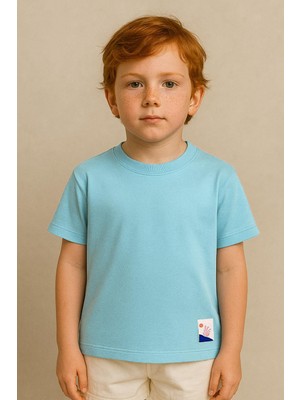 Luess Erkek Çocuk %100 Pamuk Basic Tişört - Açık Mavi (3-4 Yaş 8-9 Yaş)