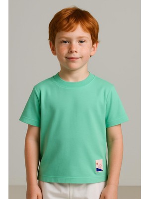 Luess Unisex Çocuk %100 Pamuklu Basic Tişört - Mint (3-4 Yaş 8-9 Yaş)