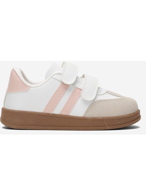 Unisex Cırtlı Rahat Hafif Çocuk Spor Ayakkabı Beyaz - Pudra