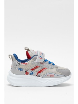 Çocuk Cırtlı Akıllı Bağcık Spor Ayakkabı Gri - Mavi