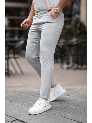 Mero Life Erkek Açık Gri Italyan Kesim Slimfit Kumaş Pantolon
