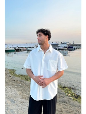 Tek Cepli Ekru Kısa Kol Gömlek