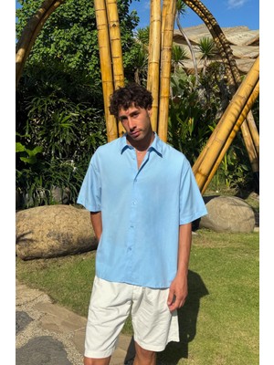 Basic Oversize Mavi Kısa Kol Gömlek
