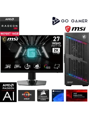 Go Gamer GA503DK AMD Ryzen 5 7600X3D / 64GB DDR5 5200MHz / 1TB NVMe m.2 SSD / RX 9070 XT 16GB / 360mm Sıvı Soğutma / B650 / MSI 27" 2K 180Hz. / AMD Gaming Paket