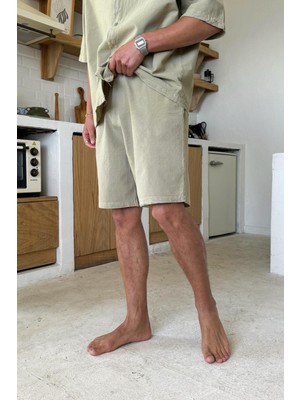 Flaw Bel Lastikli Keten Şort Haki