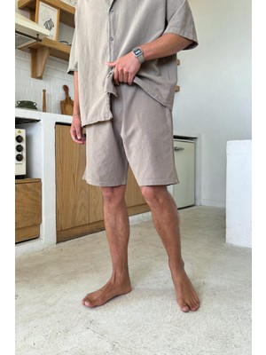 Flaw Sütlü Kahve Bel Lastikli Keten Şort Kahverengi